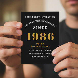 40th Birthday 1986 Black Gold Invitation Postcard