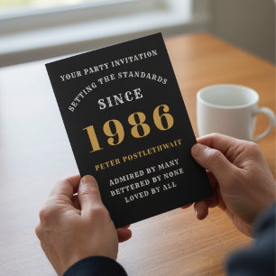40th Birthday 1986 Black Gold Personalised For Him Invitation