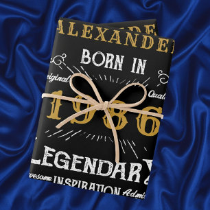 40th Birthday 1986 Legend Vintage Black Wrapping Paper Sheet