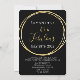 40th Birthday 40 and Fabulous Black Gold Party Invitation