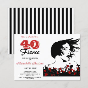 40th Birthday 40 & FIERCE Modern Black/White/Red Invitation