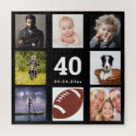 40th birthday 40 photo collage guy man black jigsaw puzzle<br><div class="desc">A gift for a man's 40th birthday,  celebrating his life with a collage of 8 of your photos.  Templates for age 40 and a date.  Date of birth or the date of the anniversary.  White colored letters.  Black background.</div>