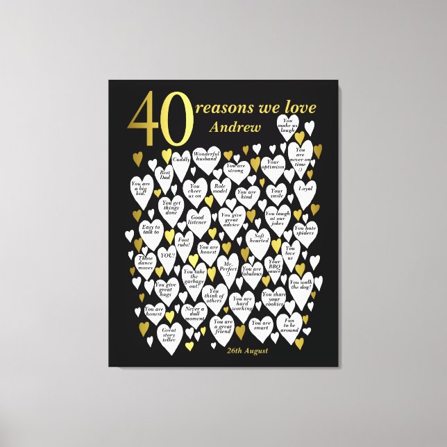 40th Birthday 40 Reasons We Love You Gift Canvas Print (Front)