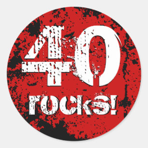 40th Birthday 40 Rocks! Grunge Red and Black A01B Classic Round Sticker