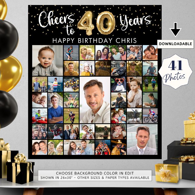 40th Birthday 41 Photo Collage Cheers to 40 Years Poster (Creator Uploaded)