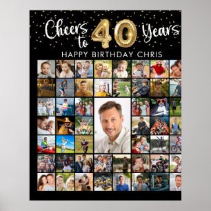 40th Birthday 51 Photo Collage Cheers to 40 Years Poster