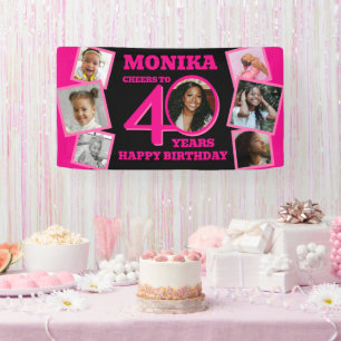 40th Birthday 7 photos name pink black Banner