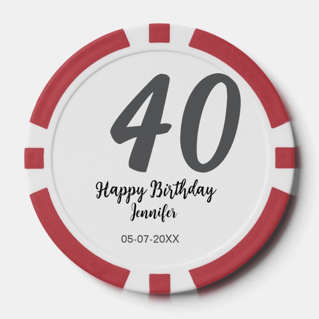 40th birthday add name date year black template go poker chips (Front)