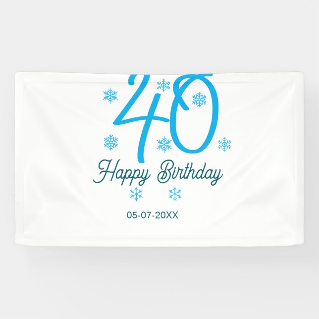 40th birthday add name date year blue template banner (Horizontal)