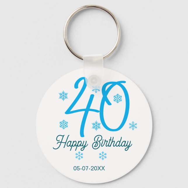 40th birthday add name date year blue template key ring (Front)
