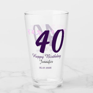 40th birthday add name date year purple floral pin glass