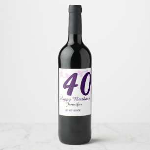 40th birthday add name date year purple floral pin wine label