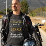 40th Birthday Add Your Name Born 1983 Legendary T-Shirt<br><div class="desc">40th Birthday born in 1983 Add your name Tshirt. Edit the name and year with the template provided. A wonderful custom black birthday Tshirt. More gifts and party supplies available with the "Legendary" design in the store.</div>