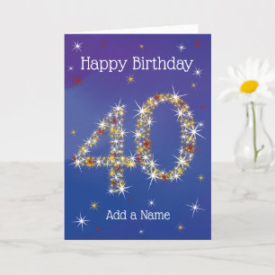40th Birthday - Age 40 in Star Numbers - Blue Card