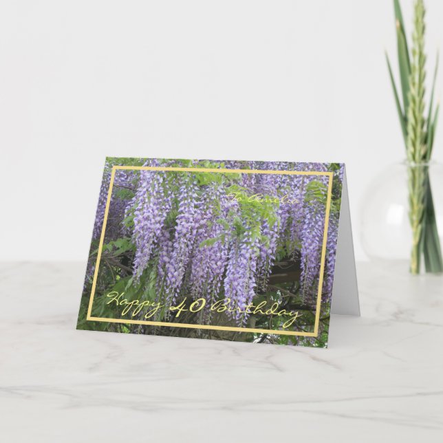 40th Birthday Amelia Wisteria Elegant Gold Frame Card (Front)