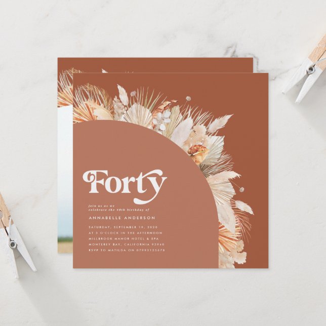 40th birthday arch photo pampas grass terracotta (Front/Back In Situ)