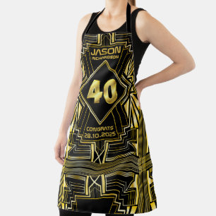 40th Birthday Art Deco Gold Black Great Gatsby Apron