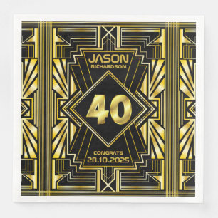 40th Birthday Art Deco Gold Black Great Gatsby Napkin