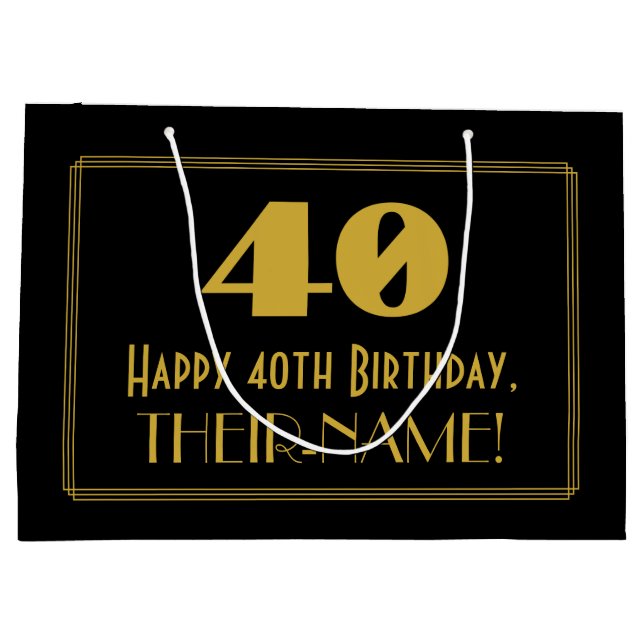 40th Birthday — Art Deco Inspired Look "40" & Name Large Gift Bag (Back)