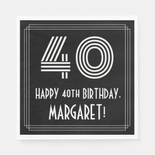 40th Birthday: Art Deco Inspired Look "40" + Name Napkin