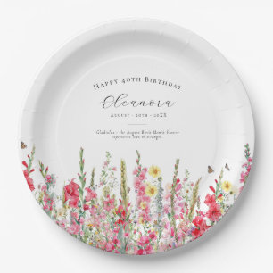 40th Birthday August Birth Flower Party Supplies Paper Plate