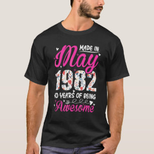 40th Birthday Awesome Since May 1982 Floral T-Shirt