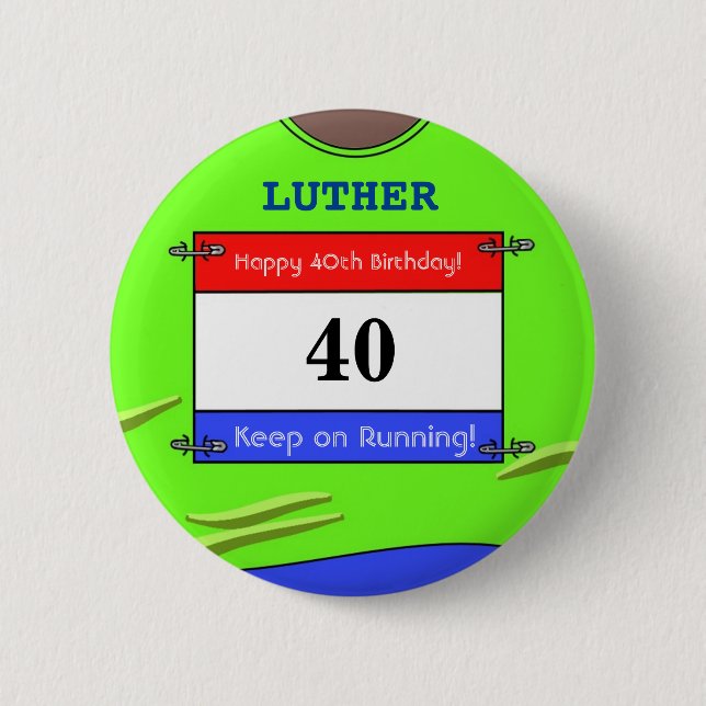 40th Birthday Badge for a Runner (Green Top) (Front)