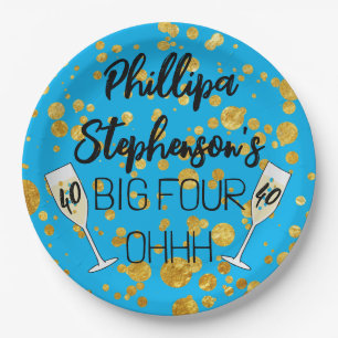 40th birthday badge Fortieth blue 40 years old Paper Plate