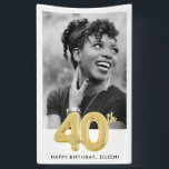 40th Birthday Balloon Photo Party  Banner<br><div class="desc">Perfect for a 40th birthday celebration - this birthday party banner features a large photo and gold 40th balloon design. Customise with your birthday message.</div>