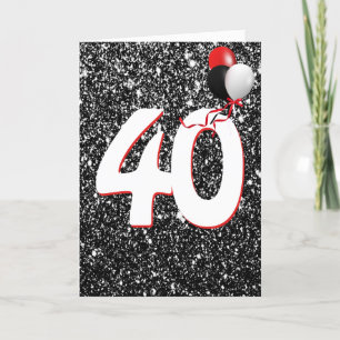 40th Birthday Balloons on Black Glitter  Card