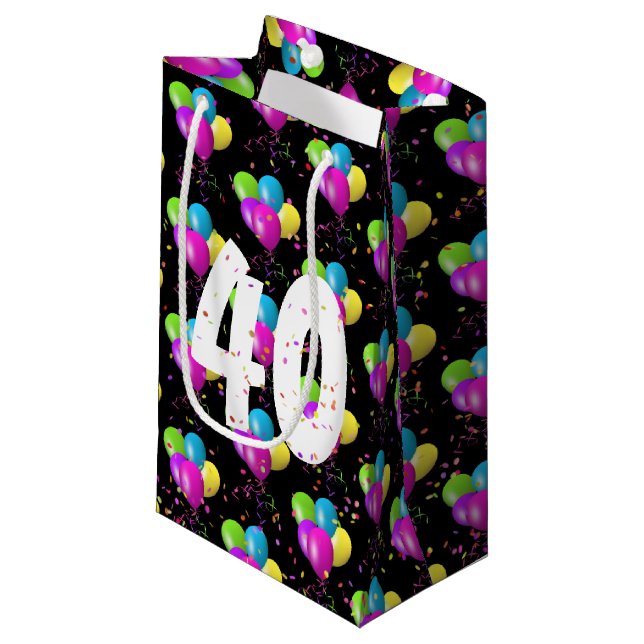 40th Birthday Balloons With Confetti Small Gift Bag (Front Angled)