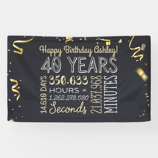 40th Birthday Banner - 40 Years in Hours & Seconds (Horizontal)