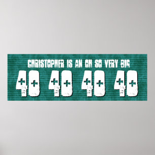 40th Birthday Banner Custom Name Green Stripes V04 Poster