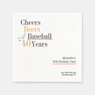 40th Birthday Baseball Cheers Beers Minimal Party Napkin