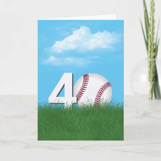 40th Birthday Baseball In Green Grass Card (Front)