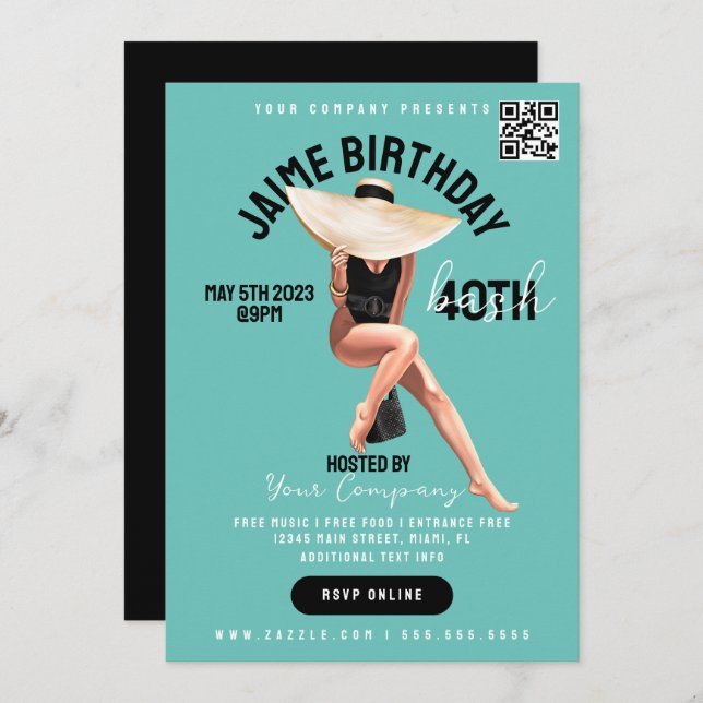 40th Birthday Bash Event Club Style Flyers B Invitation (Front/Back)