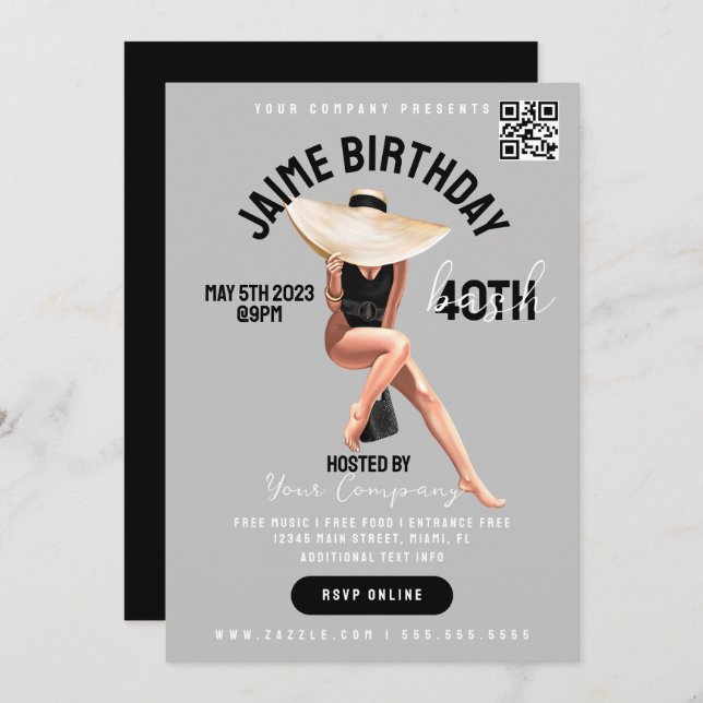 40th Birthday Bash Event Club Style Flyers  Invitation (Front/Back)