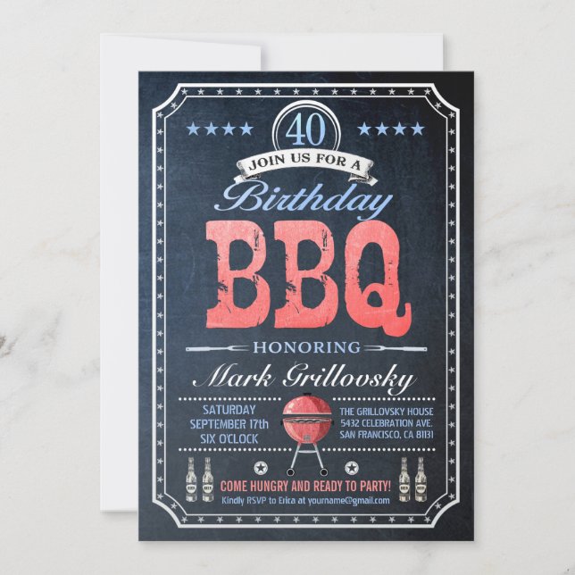 40th Birthday BBQ Invitations | Chalkboard (Front)