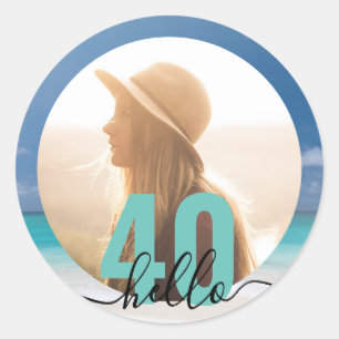 40th Birthday Beach Photo Personalised Classic Round Sticker