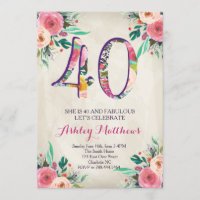 40th birthday Beautiful Floral Invitation,