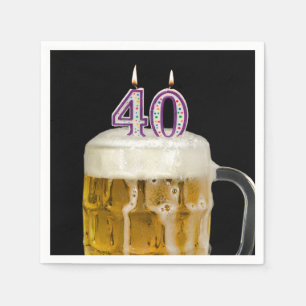 40th Birthday Beer on black Napkin