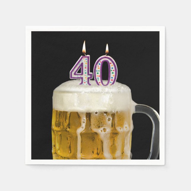 40th Birthday Beer on black Napkin (Front)