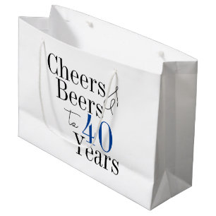 40th Birthday Beers and Cheers Typography Party Large Gift Bag