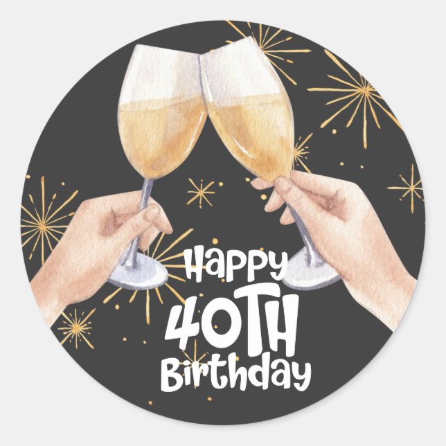 40th Birthday Black and Gold theme  Classic Round Sticker (Front)