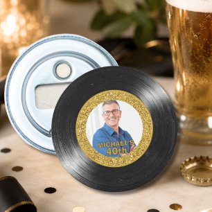 40th Birthday Black and Gold Vinyl Record Bottle Opener