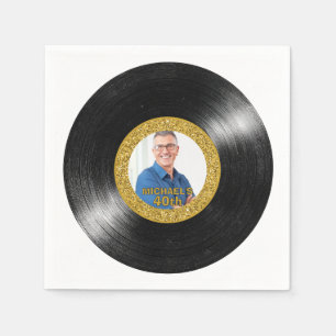 40th Birthday Black and Gold Vinyl Record Paper Napkin