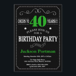40th Birthday Black and Green Chalkboard Invitation<br><div class="desc">40th Birthday Invitation Black and Green Typography. Chalkboard. Black and White Background. Adult Birthday. Male Men or Women Birthday. Kids Boy or Girl Lady Teen Teenage Bday Invite. 13th 15th 16th 18th 20th 21st 30th 40th 50th 60th 70th 80th 90th 100th. Any Age. For further customisation, please click the "Customise...</div>