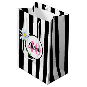 40th Birthday Black And White Stripes Medium Gift Bag