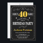 40th Birthday Black and Yellow Chalkboard Invitation<br><div class="desc">40th Birthday Invitation Black and Yellow Typography. Chalkboard. Black and White Background. Adult Birthday. Male Men or Women Birthday. Kids Boy or Girl Lady Teen Teenage Bday Invite. 13th 15th 16th 18th 20th 21st 30th 40th 50th 60th 70th 80th 90th 100th. Any Age. For further customisation, please click the "Customise...</div>