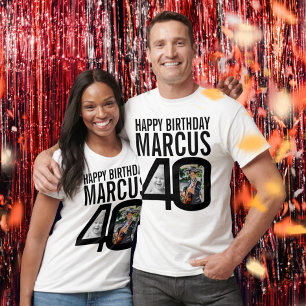 40th birthday black custom now then photo name T-Shirt